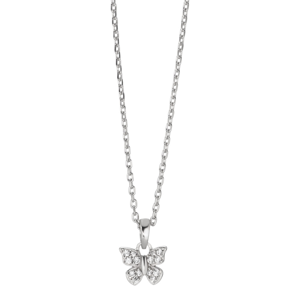 Chaînette avec pendentif Argent Zircone 14 Pierres Rhodié Papillon 36-38 cm-582406