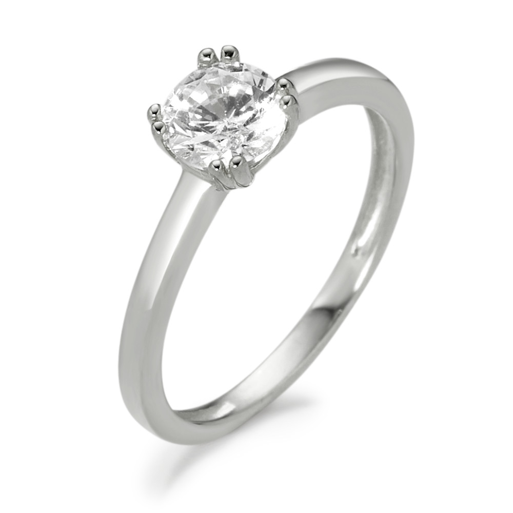 Bague solitaire Or blanc 9K Zircone Ø5.5 mm-582462