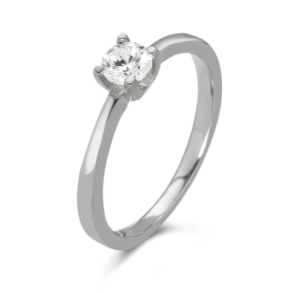 Bague solitaire Or blanc 9K Zircone Ø3.8 mm-582464