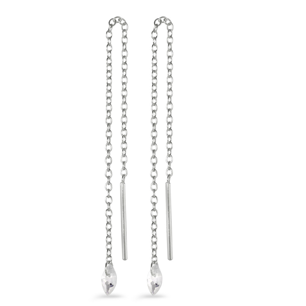 Boucles d'oreilles pendantes Argent Zircone 2 Pierres Rhodié 10 cm-582494