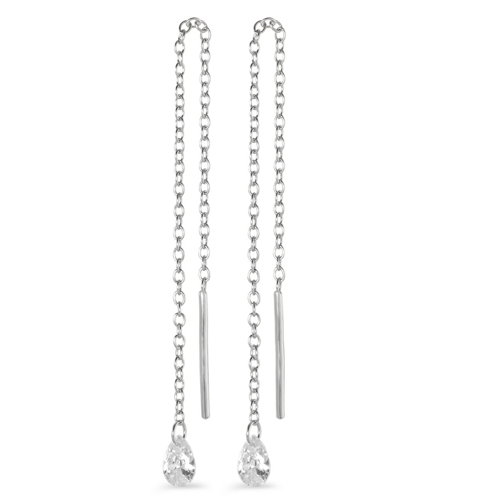 Durchziehohrhänger Silber Zirkonia 2 Steine rhodiniert 10 cm-582497