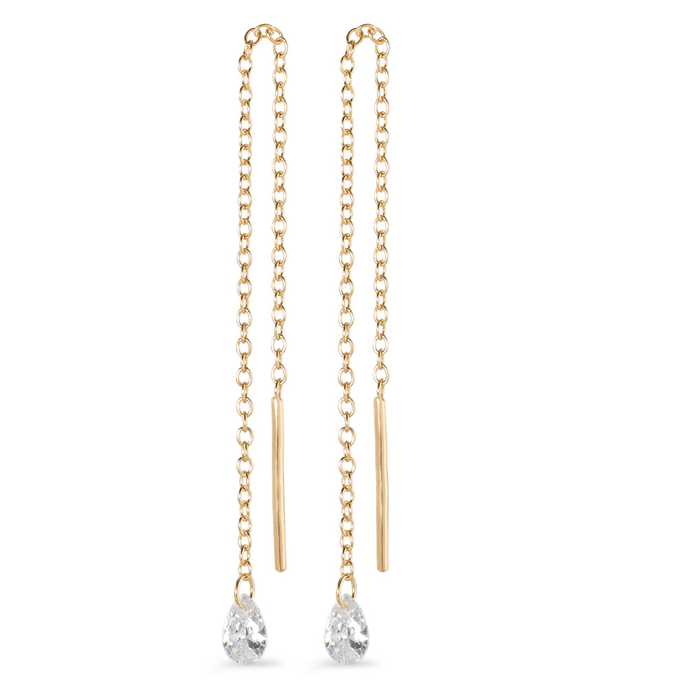 Durchziehohrhänger Silber Zirkonia 2 Steine gelb vergoldet 10 cm-582498
