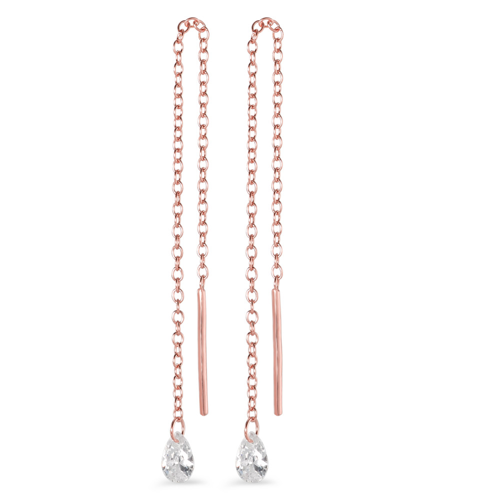 Durchziehohrhänger Silber Zirkonia 2 Steine rosé vergoldet 10 cm-582499