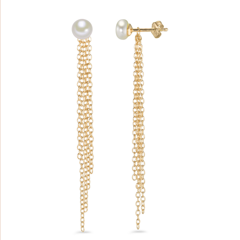 Clous d'oreilles Argent jaune Plaqué or perle d'eau douce blanc, 2 Perles, 6 mm-582504