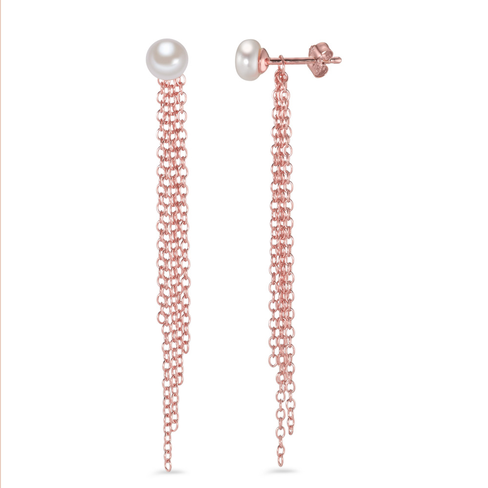Pendant d'oreilles Argent rosé Plaqué or perle d'eau douce blanc, 2 Perles, 6 mm-582505