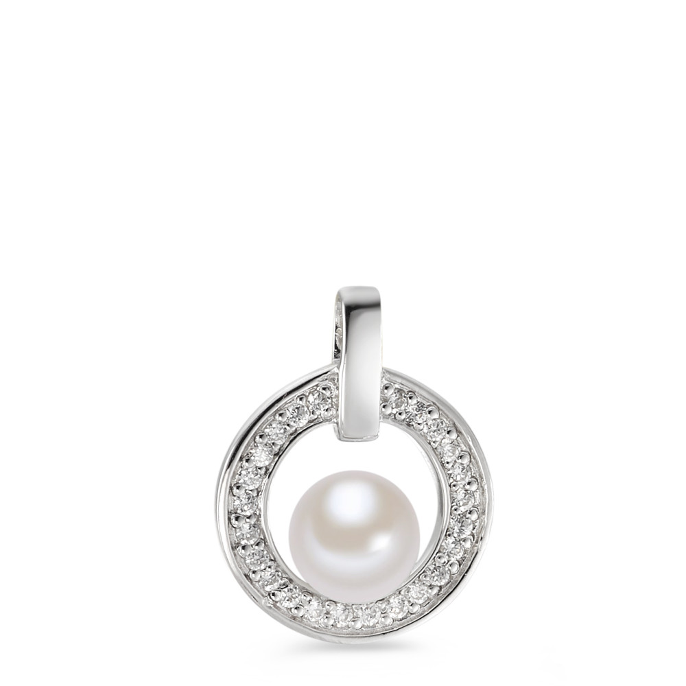 Pendentif Argent Zircone Rhodié perle d'eau douce blanc 6.5-7 mm Ø15 mm-582650