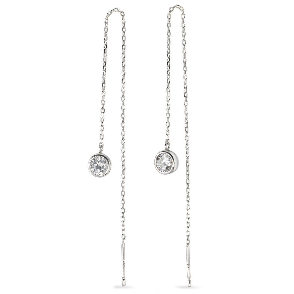 Boucles d'oreilles pendantes Argent Zircone 2 Pierres Rhodié 12 cm Ø6 mm-583006