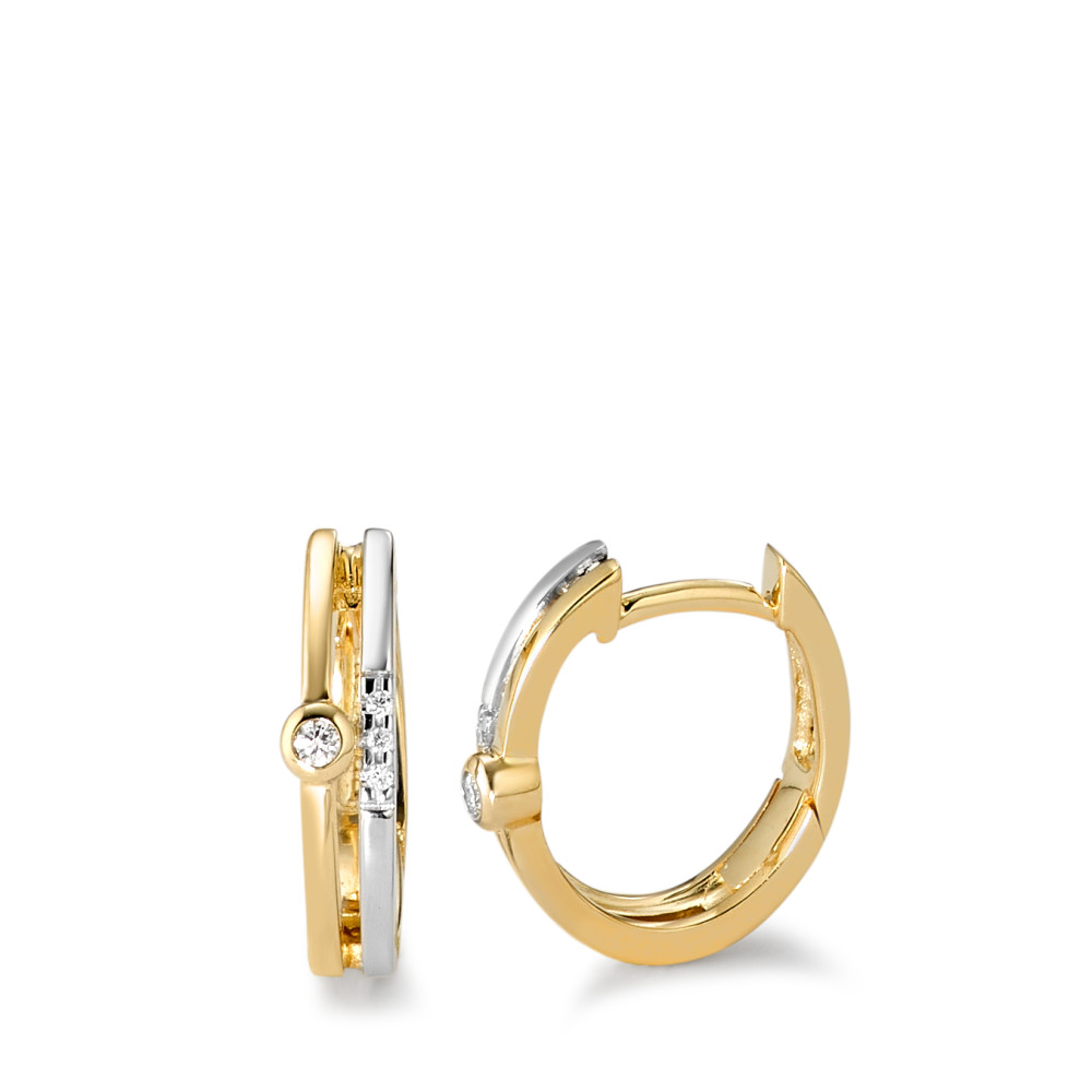 Klappcreolen 750/18 K Gelbgold, 750/18 K Weissgold Diamant weiss, 0.05 ct, 8 Steine, Brillantschliff, w-si-583585