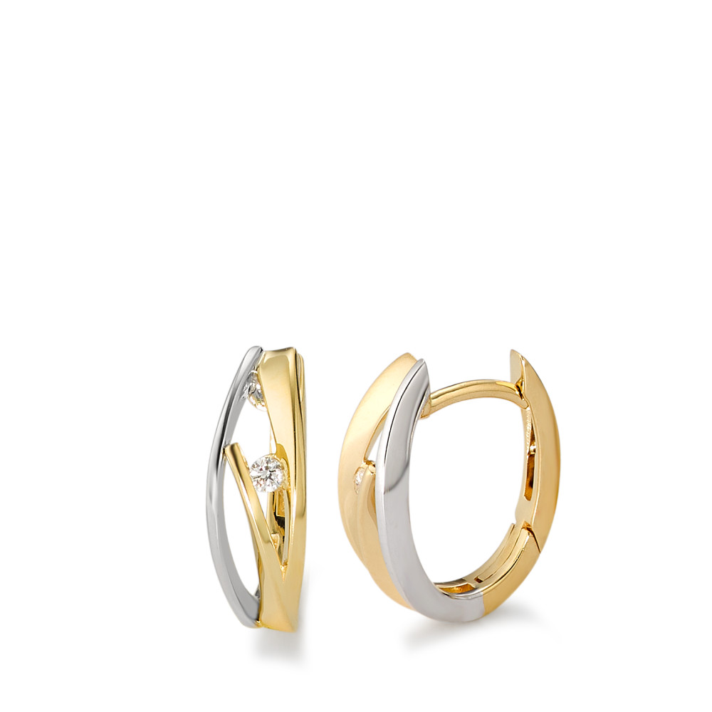 Créoles à charnières Or jaune 18K, Or blanc 18K Diamant blanc, 0.06 ct, 2 Pierres, brillant, w-si-583586