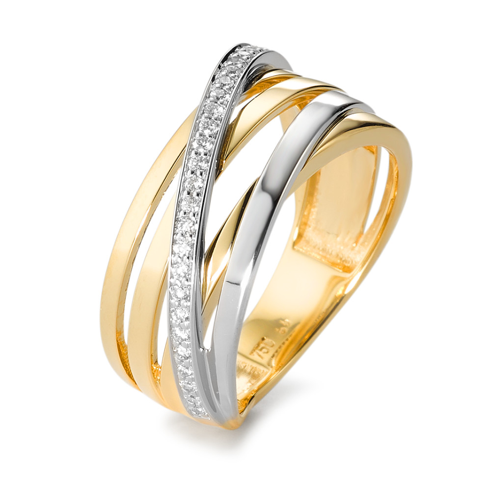 Bague Or jaune 18K, Or blanc 18K Diamant blanc, 0.14 ct, 28 Pierres, brillant, w-si-583603