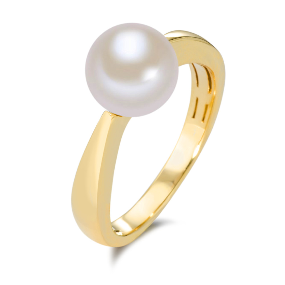 Bague Or jaune 18K perle d'eau douce blanc, 8 mm-583606