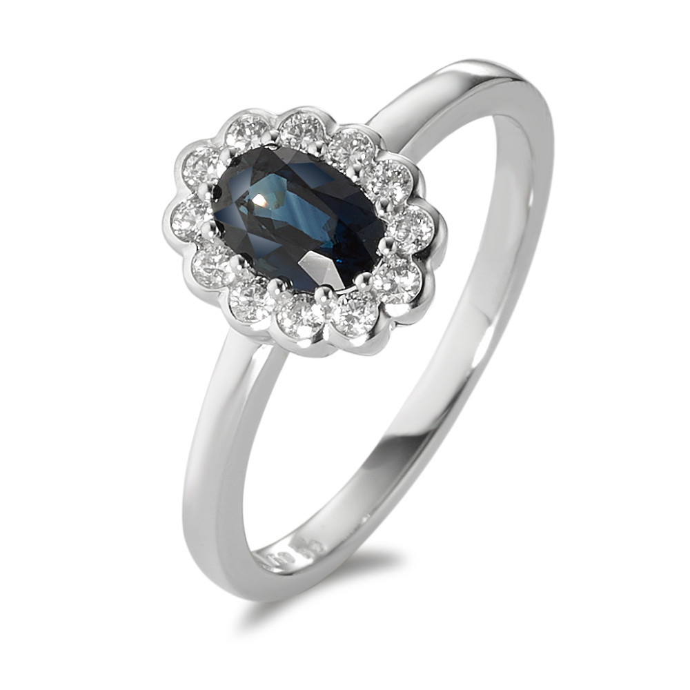 Bague Or blanc 18K Diamant blanc, 0.18 ct, 12 Pierres, brillant, w-si, Saphir-583614