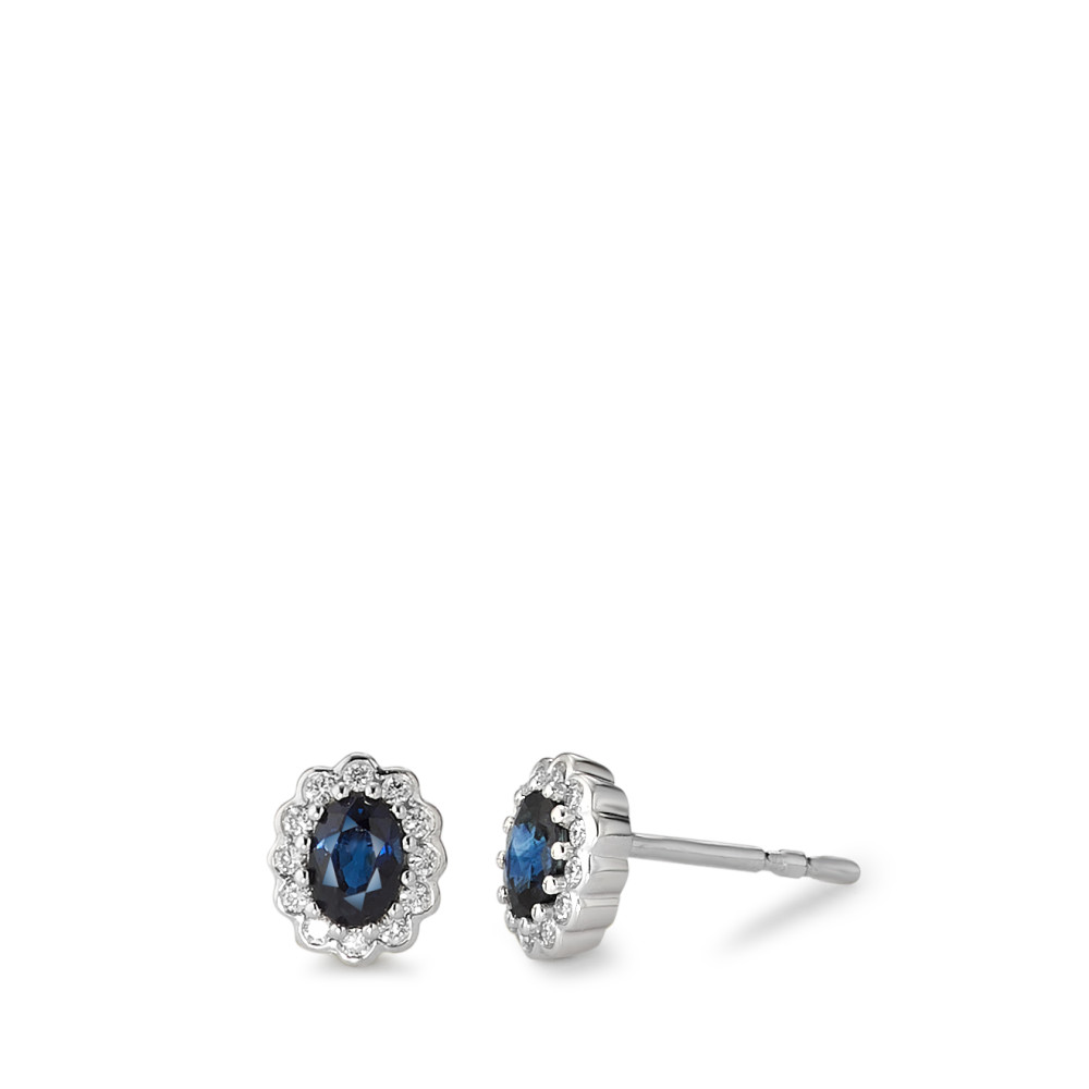 Clous d'oreilles Or blanc 18K Diamant blanc, 0.12 ct, 24 Pierres, brillant, w-si, Saphir 2 Pierres-583616