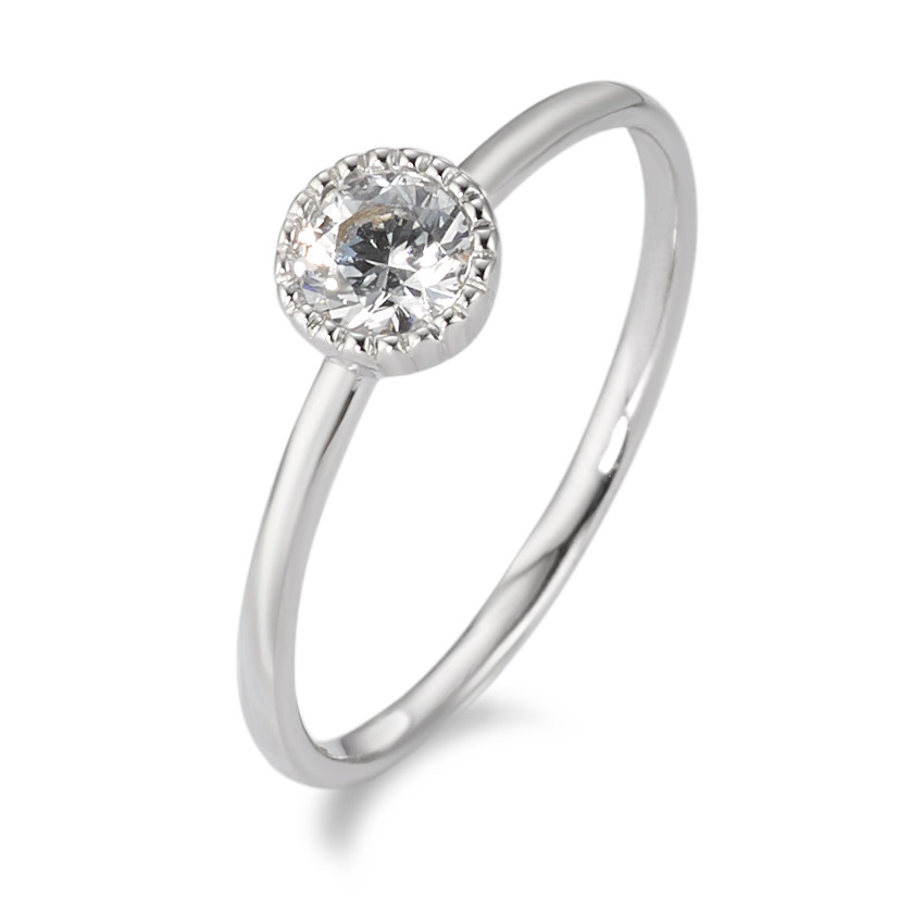 Bague solitaire Or blanc 9K Zircone blanc Ø5.7 mm-583620