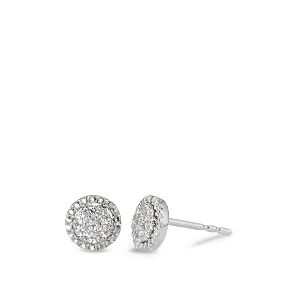 Clous d'oreilles Or blanc 9K Zircone blanc, 14 Pierres Ø6.7 mm-583631