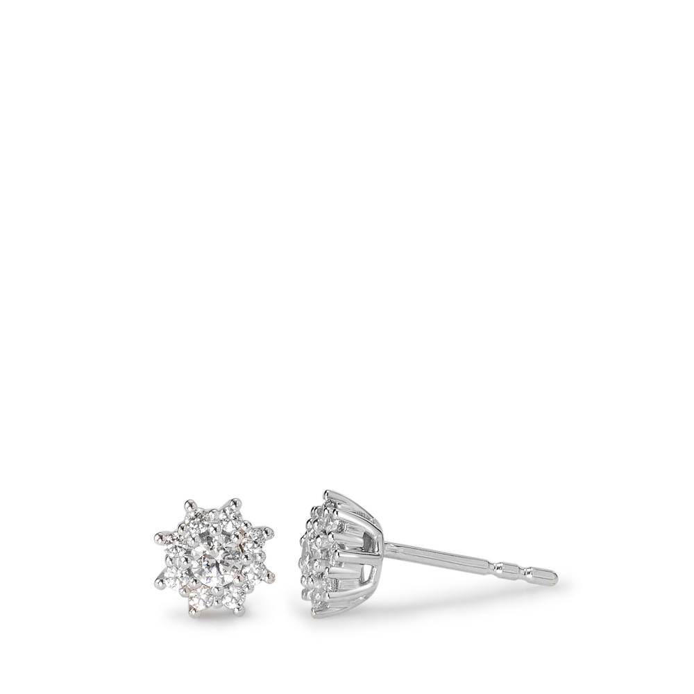 Clous d'oreilles Or blanc 9K Zircone blanc, 18 Pierres Ø6 mm-583634