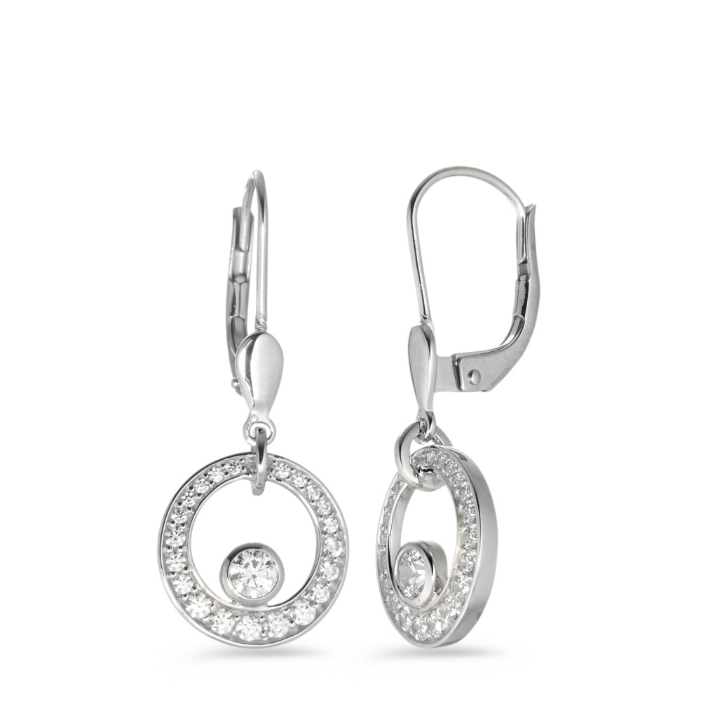 Pendant d'oreilles Or blanc 9K Zircone blanc, 44 Pierres Ø11 mm-583653