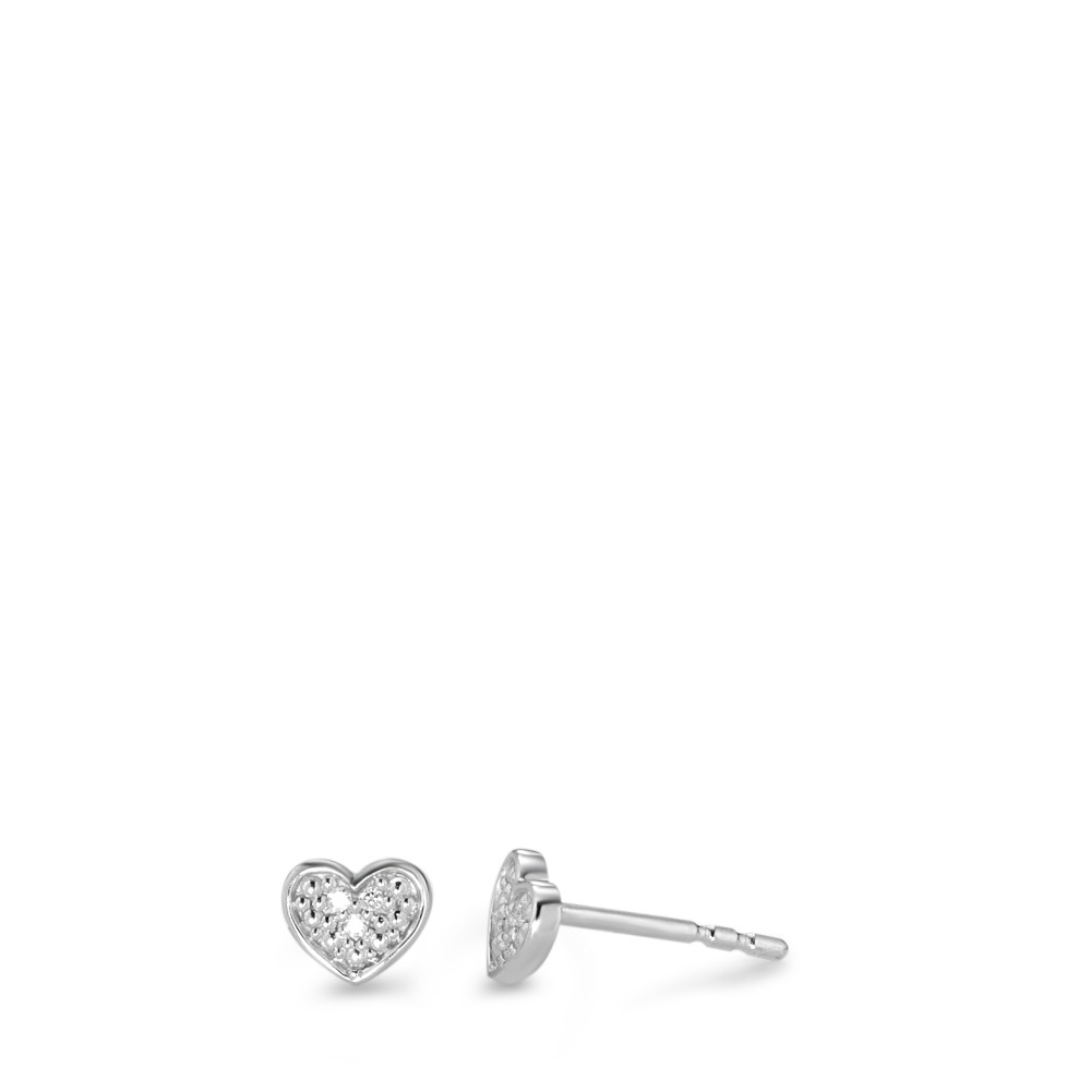 Clous d'oreilles Or blanc 9K Diamant blanc, 0.02 ct, 6 Pierres, brillant, p1 Coeur Ø5.5 mm-583674