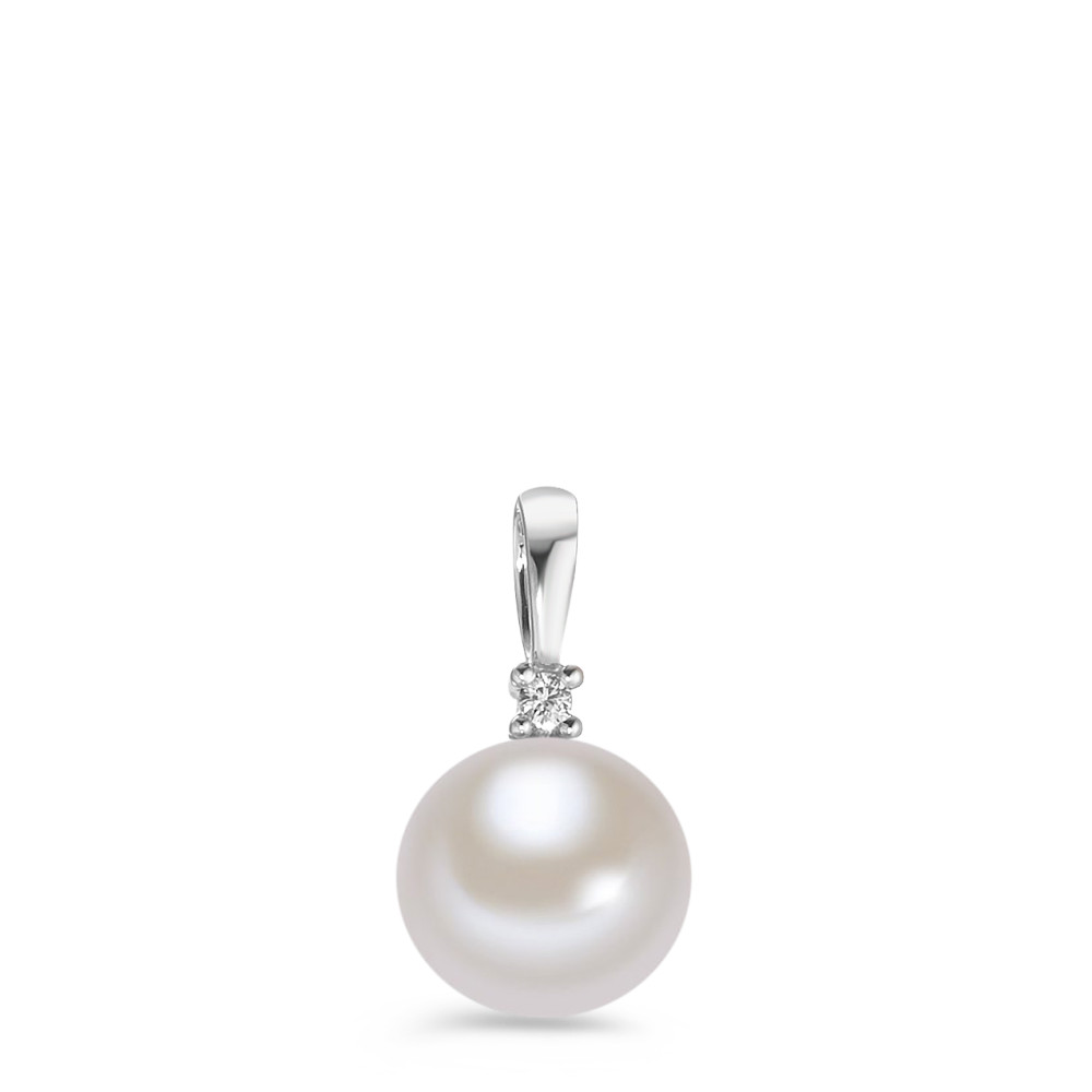 Pendentif Or blanc 9K Diamant blanc, 0.02 ct, brillant, p1 perle d'eau douce-583682