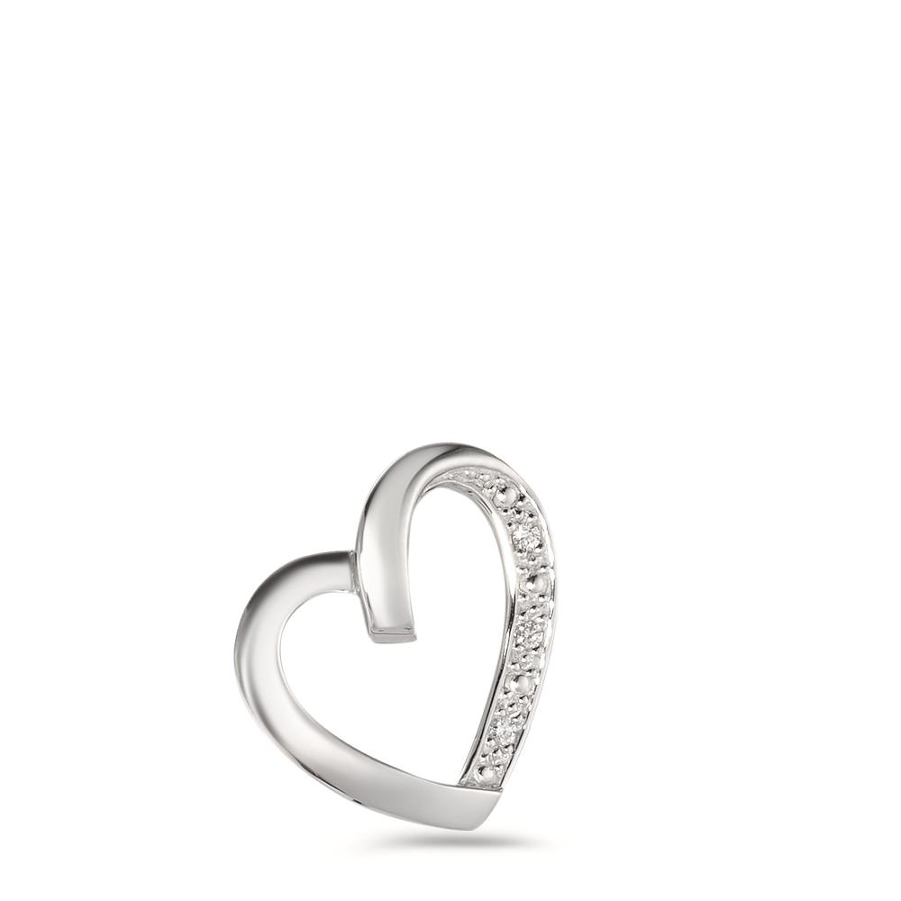 Pendentif Or blanc 9K Diamant blanc, 0.015 ct, 3 Pierres, brillant, p1 Coeur Ø12 mm-583688