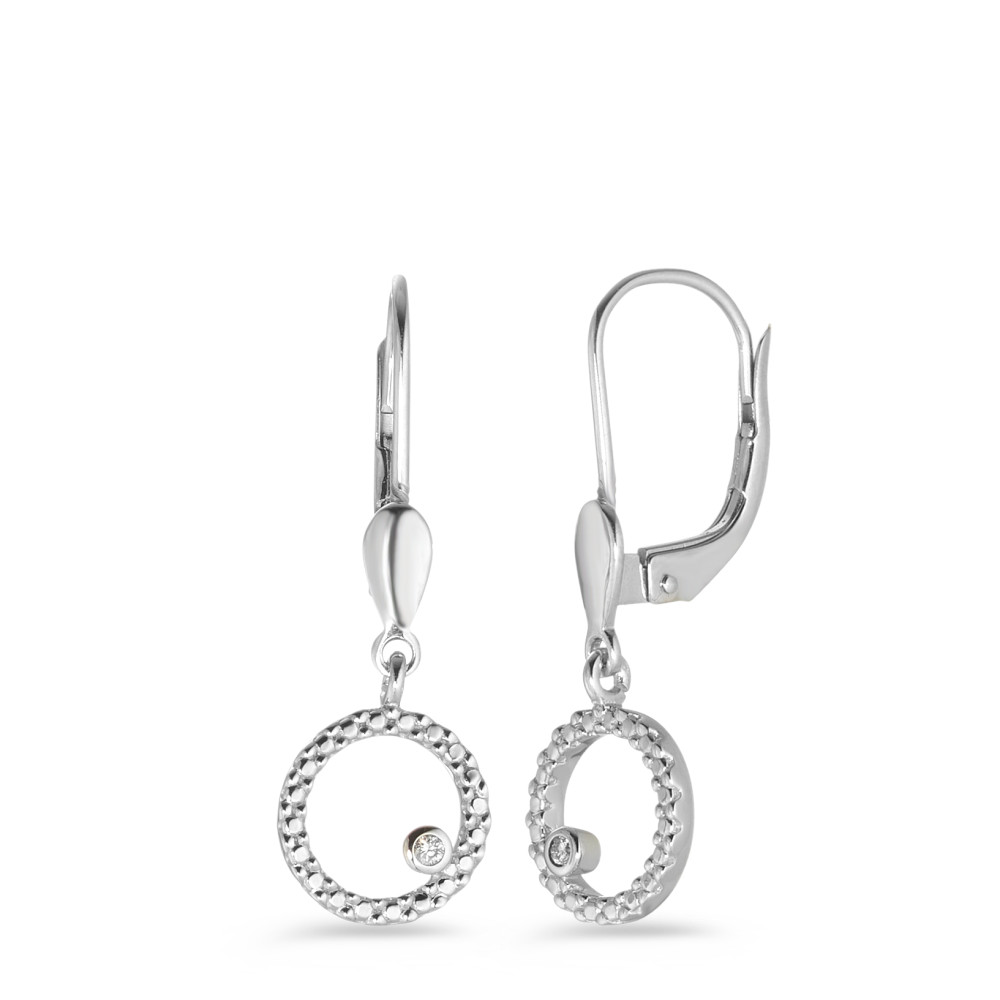 Pendant d'oreilles Or blanc 9K Diamant blanc, 0.016 ct, 2 Pierres, brillant, p1 Ø8 mm-583690