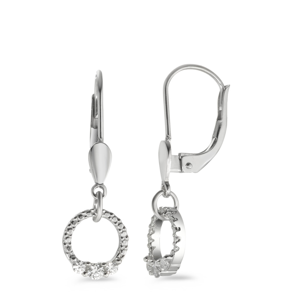 Pendant d'oreilles Or blanc 9K Zircone blanc, 6 Pierres Ø7.8 mm-583703