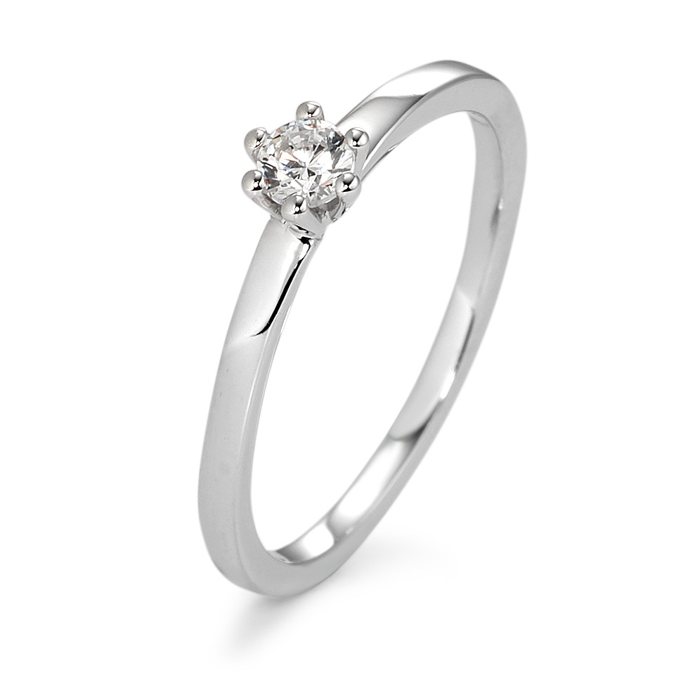 Bague solitaire Or blanc 9K Zircone blanc Ø3.4 mm-583710