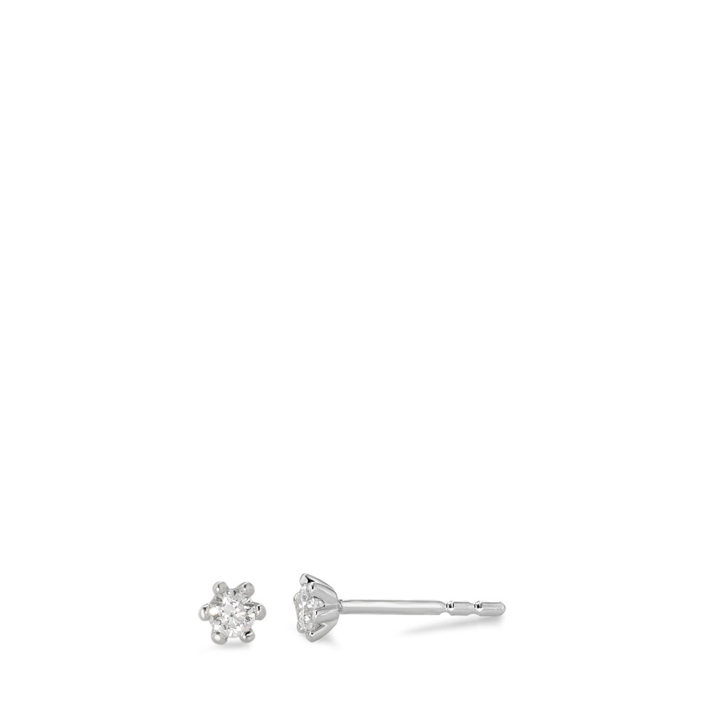Clous d'oreilles Or blanc 9K Zircone blanc, 2 Pierres Ø3 mm-583712