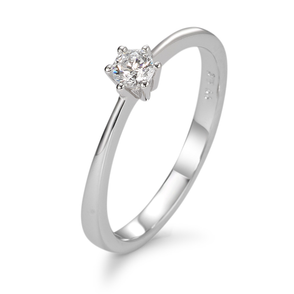 Bague solitaire Or blanc 9K Zircone blanc Ø3 mm-583716
