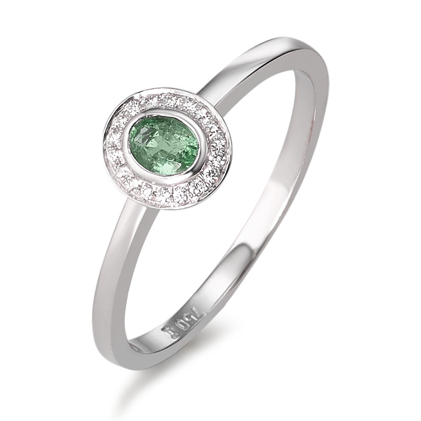 Bague Or blanc 18K Diamant 0.04 ct, 17 Pierres, w-si, Émeraude-584170