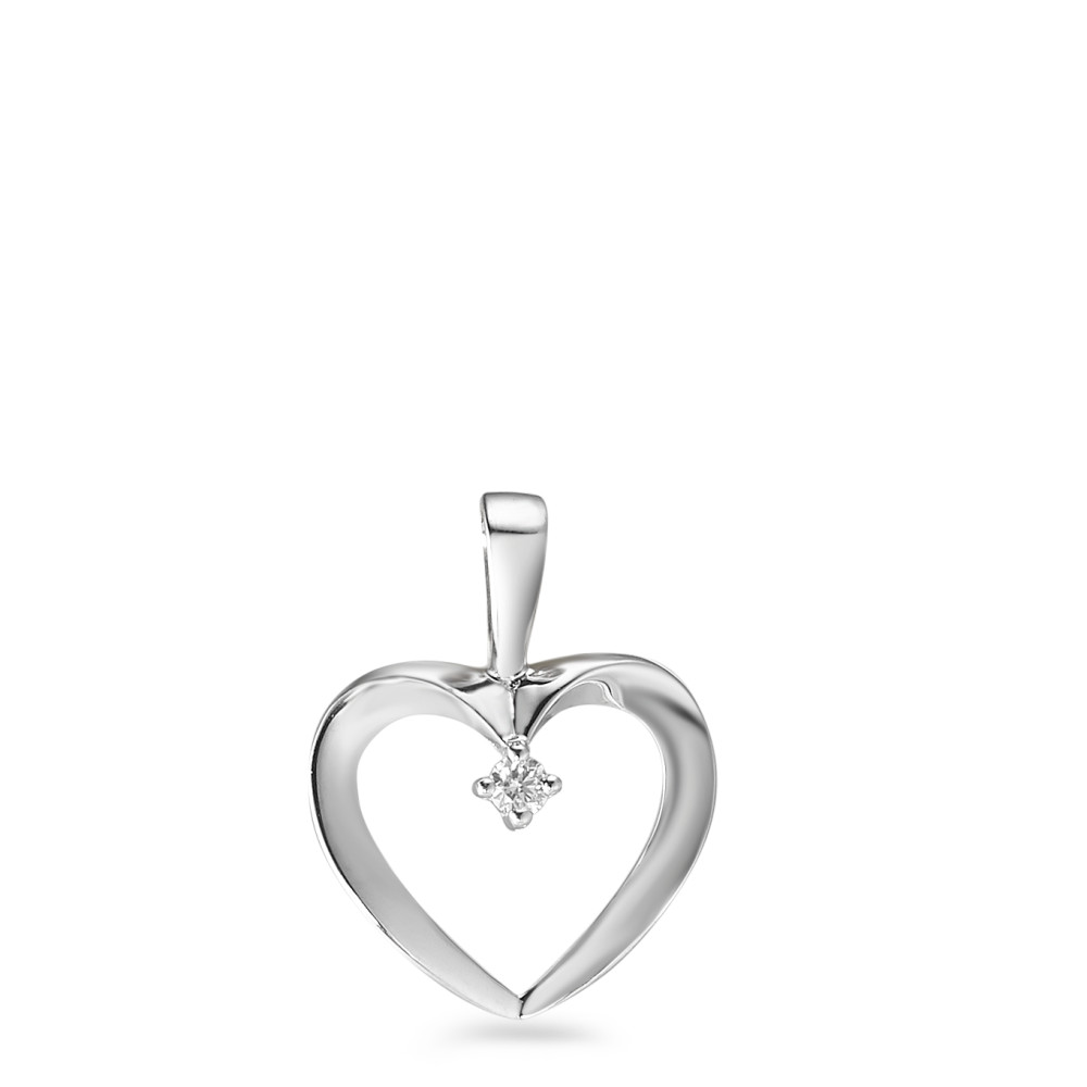 Pendentif Or blanc 18K Diamant 0.02 ct, w-si Coeur Ø12 mm-584187