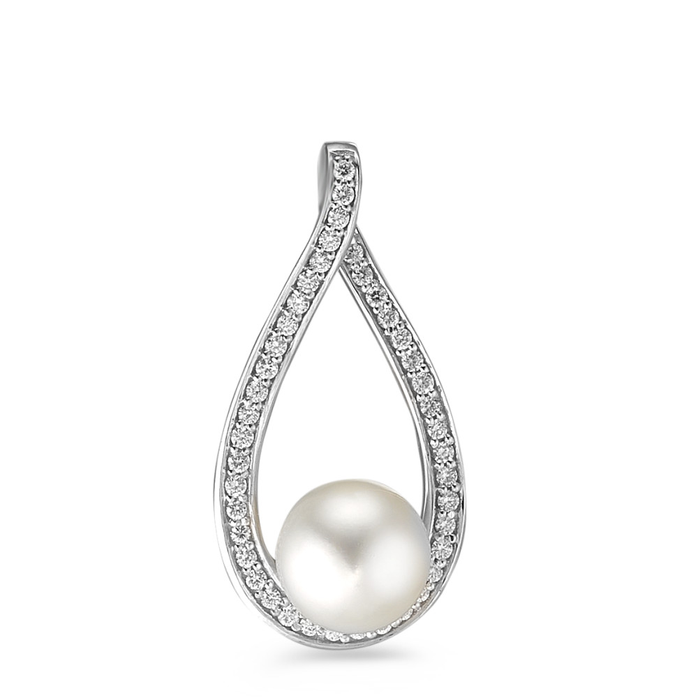 Pendentif Or blanc 18K Diamant 0.12 ct, w-si perle d'eau douce blanc, 6 mm-584188
