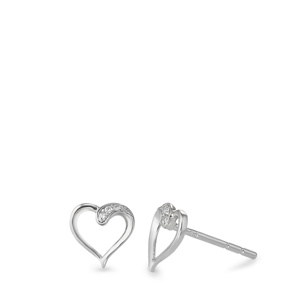 Clous d'oreilles Or blanc 18K Diamant 0.025 ct, 8 Pierres, w-si Coeur Ø7 mm-584193