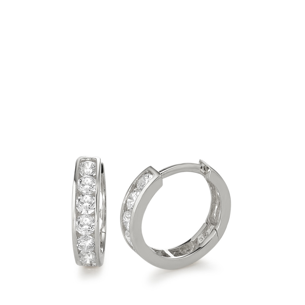 Créoles à charnières Or blanc 9K Zircone 14 Pierres-584235