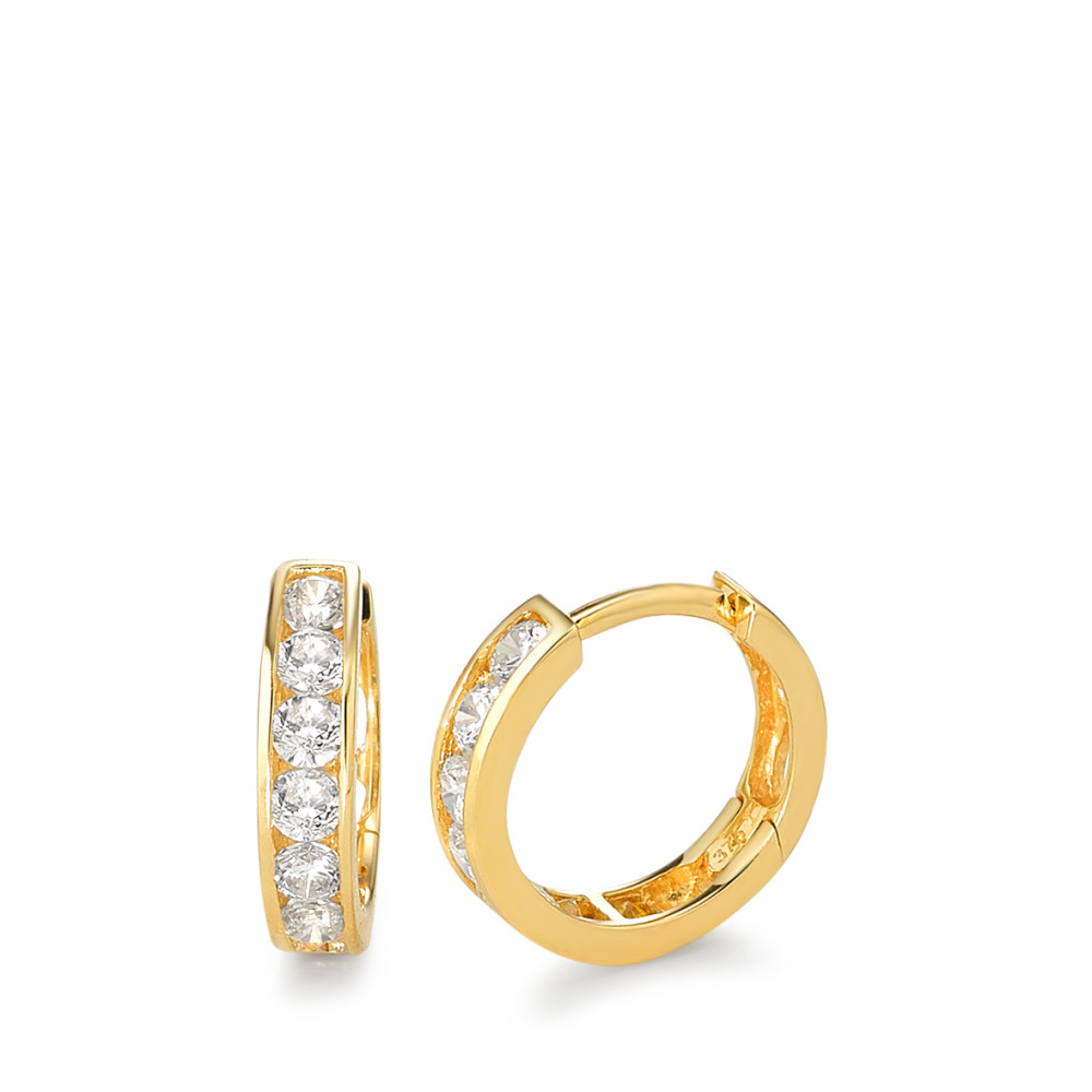 Créoles à charnières Or jaune 9K Zircone 14 Pierres-584236