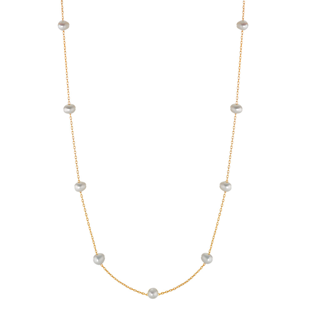 Collier Argent jaune Plaqué or perle d'eau douce blanc, 12 Perles, 4 mm 39-44 cm-584671