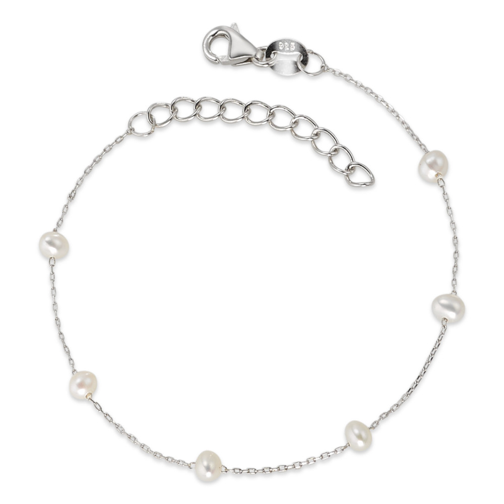 Bracelet Argent Rhodié perle d'eau douce blanc, 6 Perles, 4 mm 16-19 cm-584672