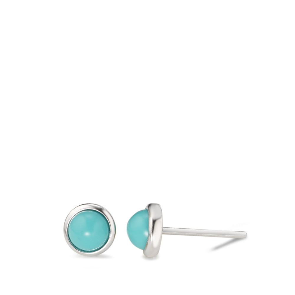 Clous d'oreilles Argent [synth. Stein] turquoise Rhodié Ø6 mm-584723