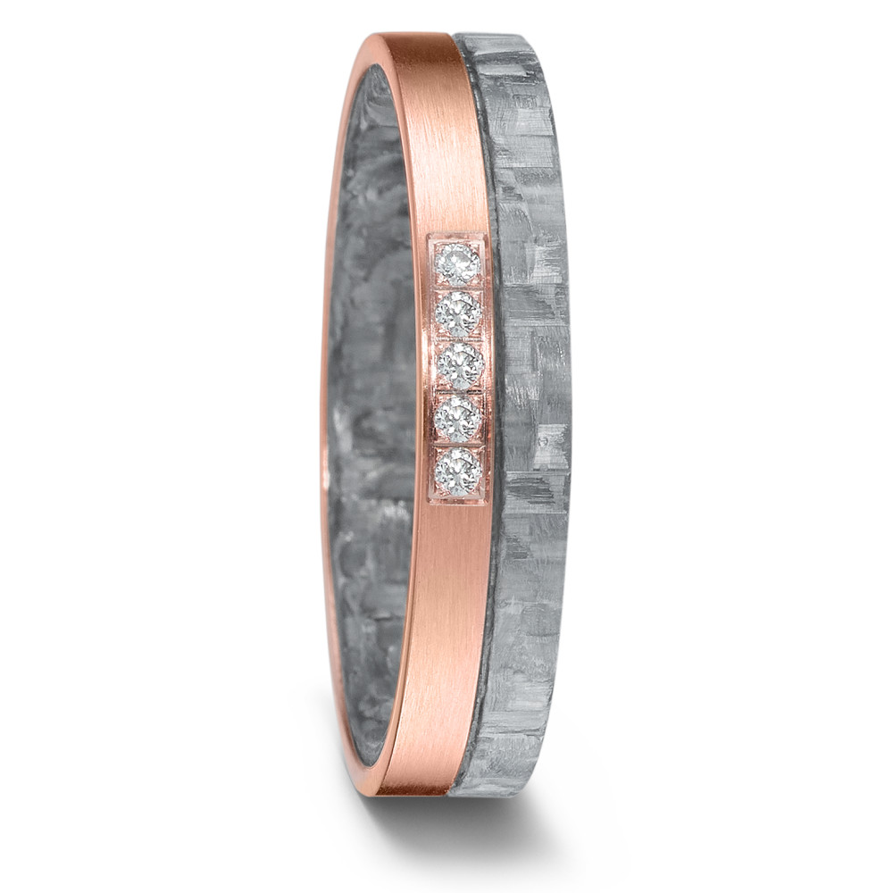 Alliance Or rouge 18K, Carbone Diamant 0.05 ct, 5 Pierres, w-si-584753