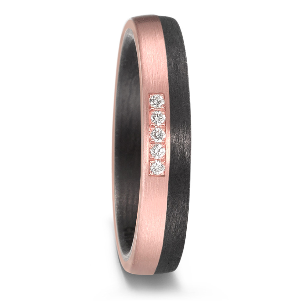Alliance Or rose 14K, Carbone Diamant 0.05 ct, 5 Pierres, w-si-585147