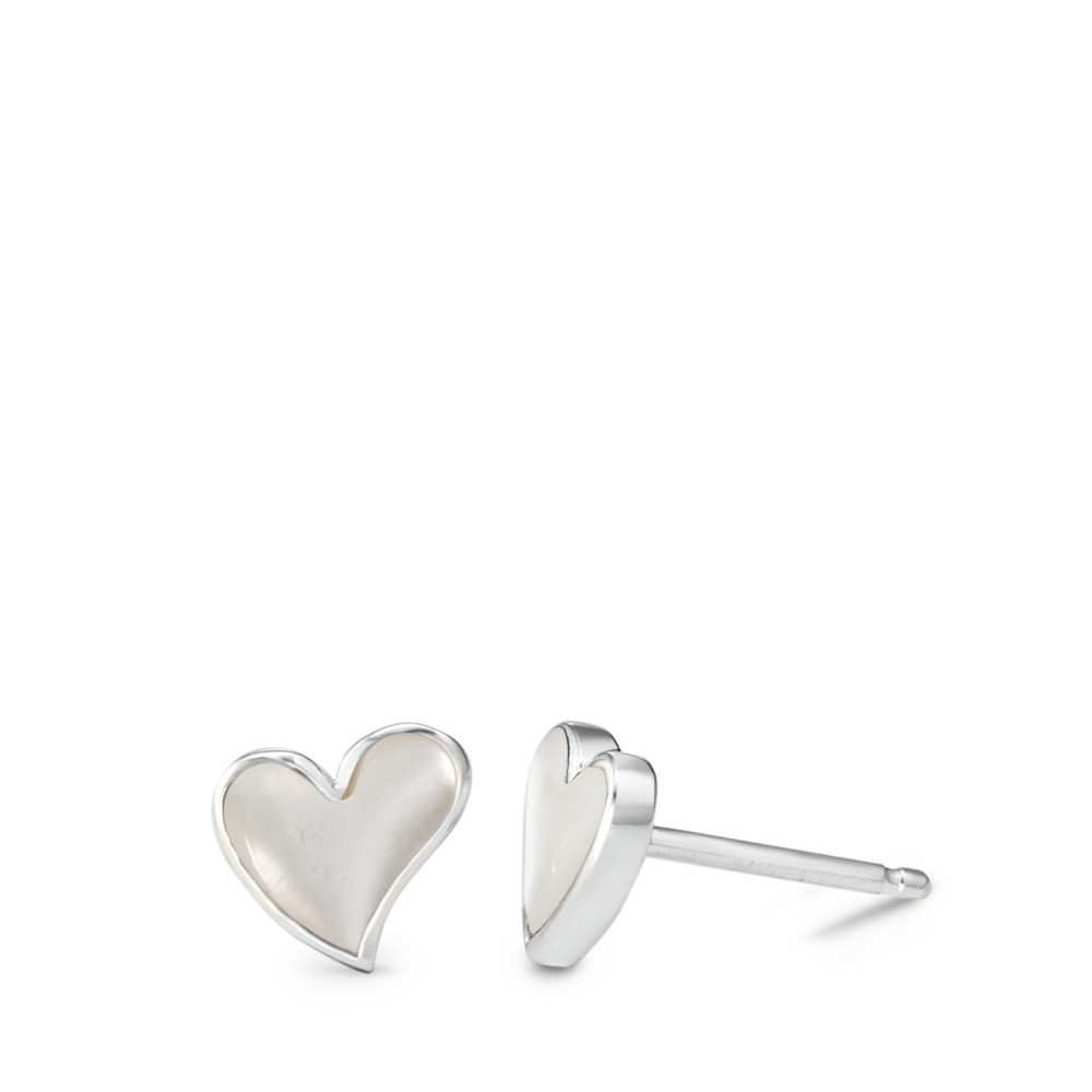 Clous d'oreilles Argent nacre blanc, 2 Perles Coeur Ø7 mm-585189