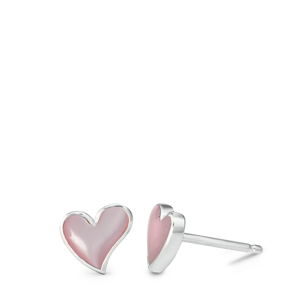 Clous d'oreilles Argent nacre rose, 2 Perles Coeur Ø7 mm-585190