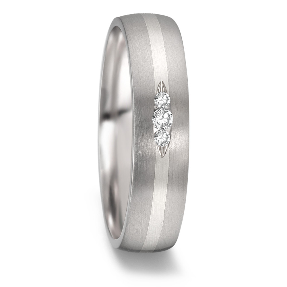 Partnerring Titan, 585/14 K Weissgold Diamant 0.061 ct, 3 Steine, w-si-585209