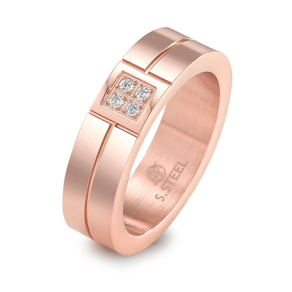Bague Acier inoxydable Zircone 4 Pierres rosé PVD-585439