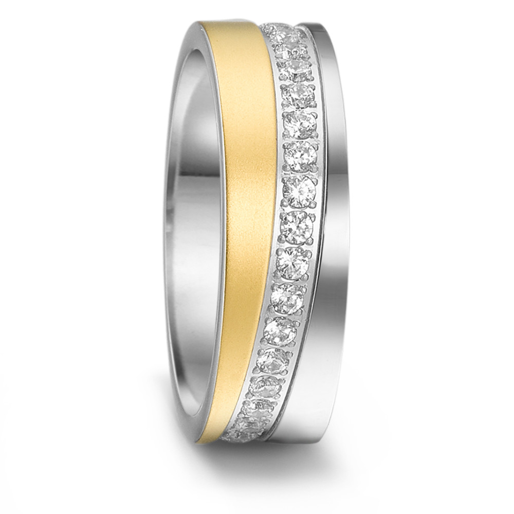 Bague Acier inoxydable Zircone jaune PVD-585533