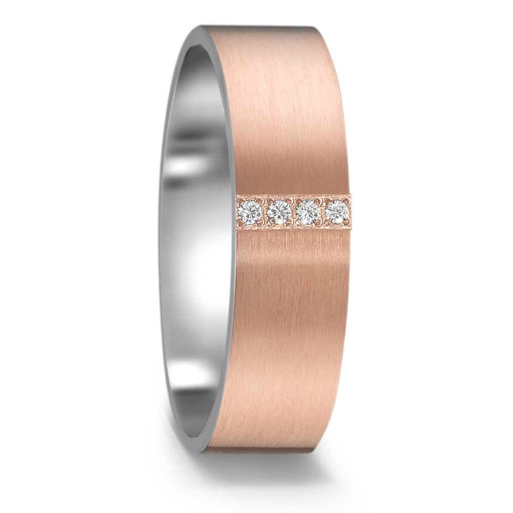 Bague Acier inoxydable Zircone 4 Pierres rosé PVD-585562