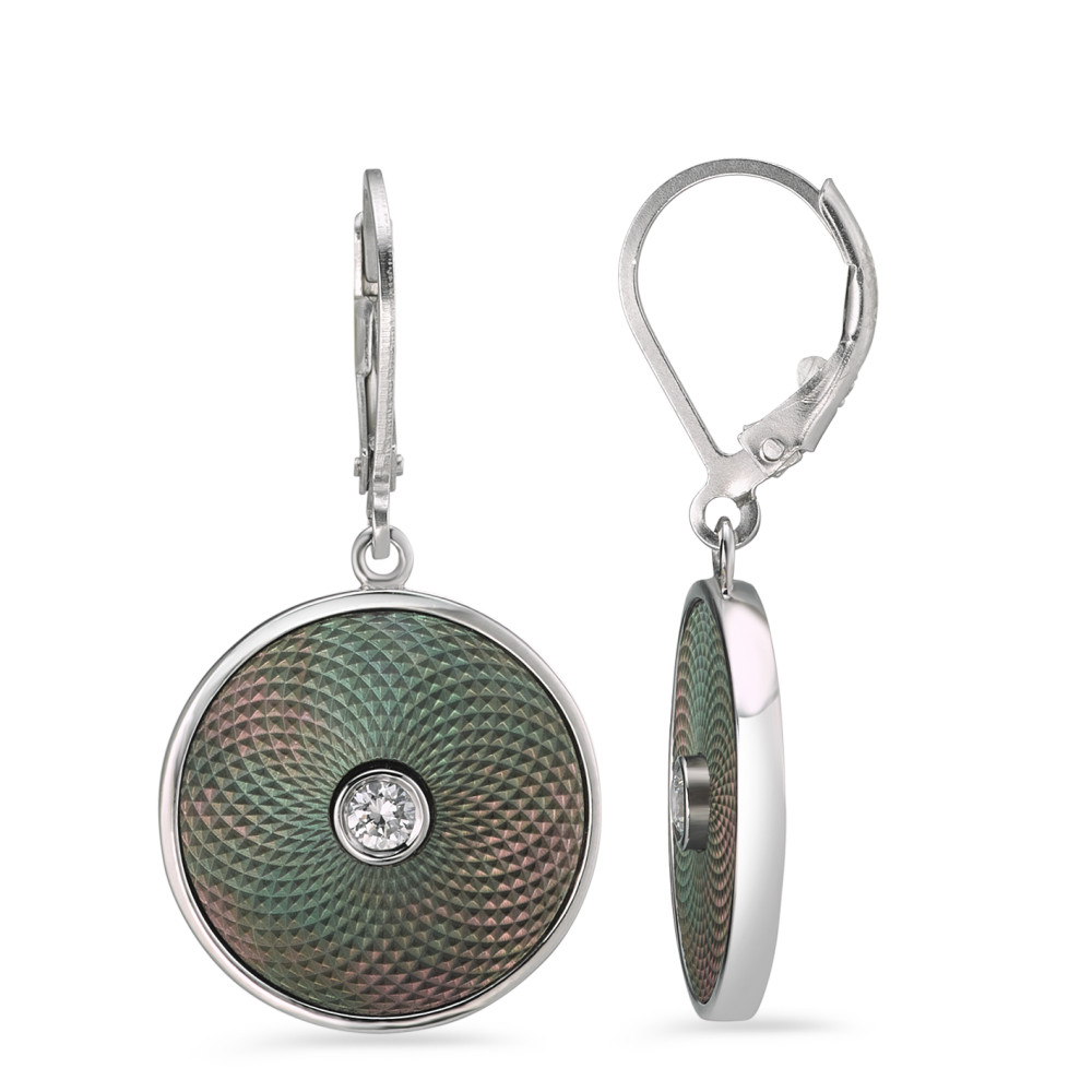 Pendant d'oreilles Argent Zircone 2 Pierres Rhodié nacre arc-en-ciel Ø17 mm-585667