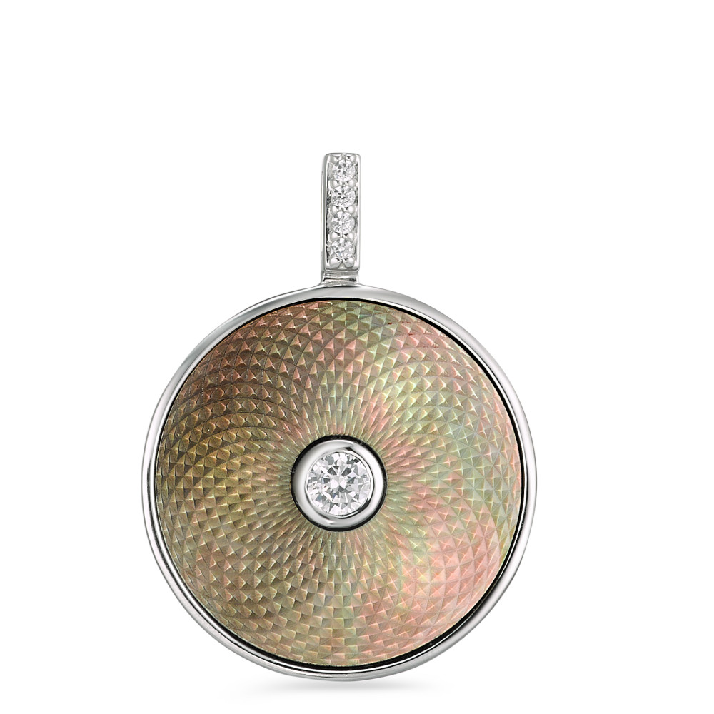 Pendentif Argent Zircone 5 Pierres Rhodié nacre arc-en-ciel Ø20 mm-585668