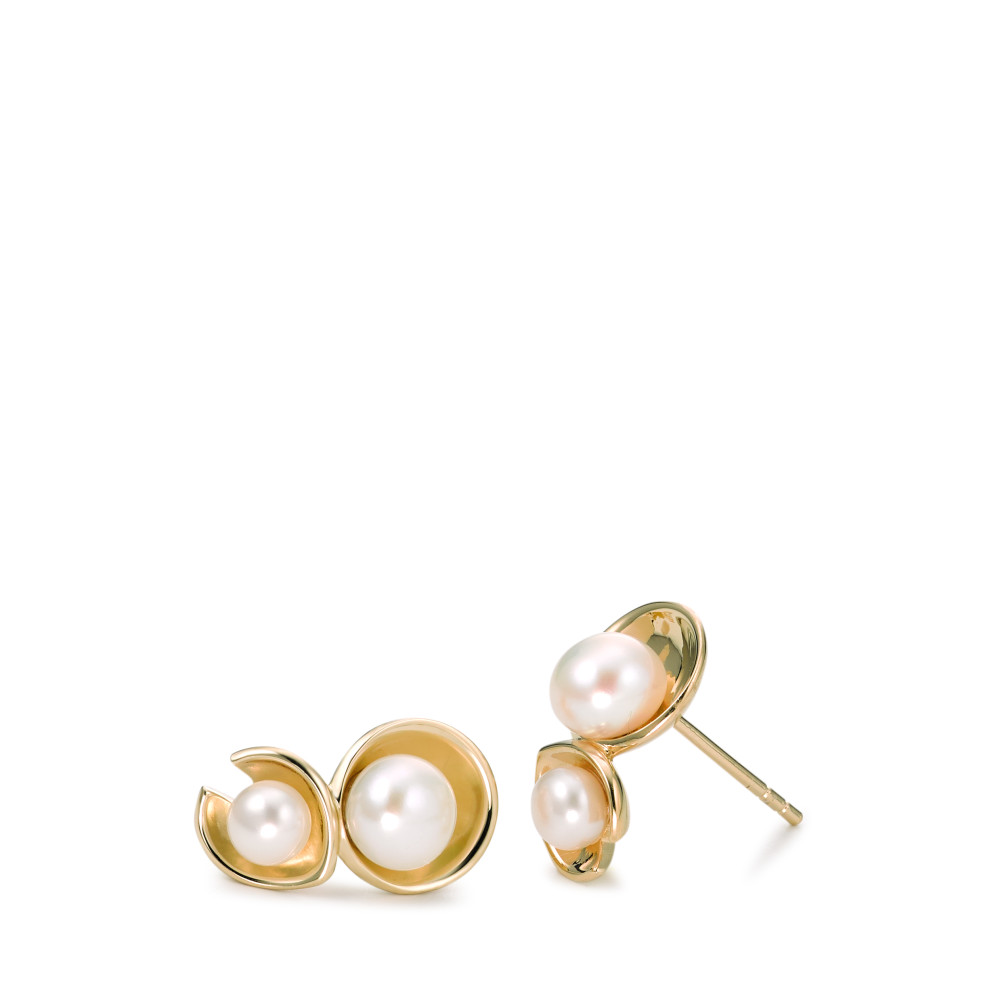 Pendant d'oreilles Argent jaune Plaqué or perle d'eau douce blanc, 4 Perles, 6 mm-585709