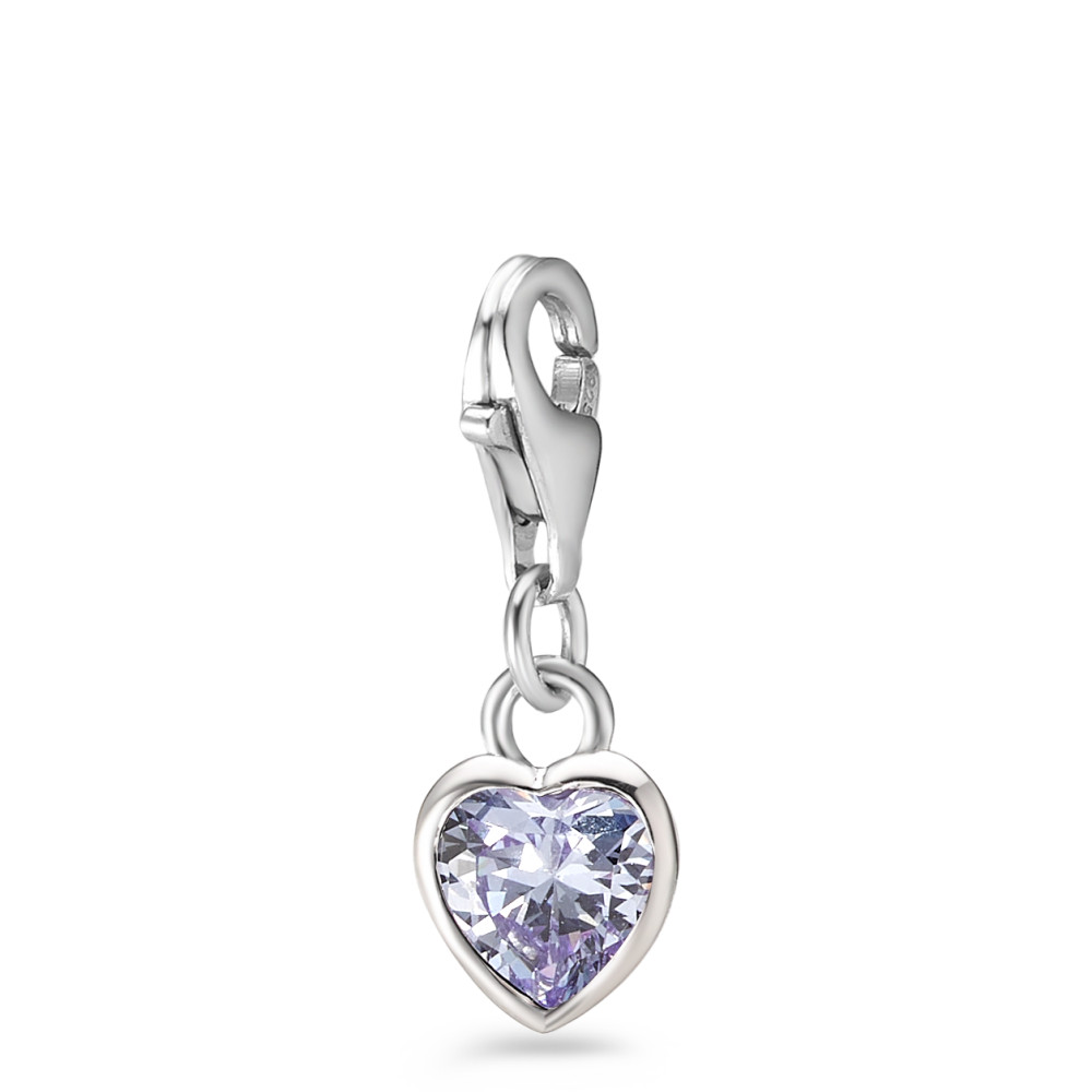 Charms Argent Zircone pourpre Rhodié Coeur Ø7 mm-585746